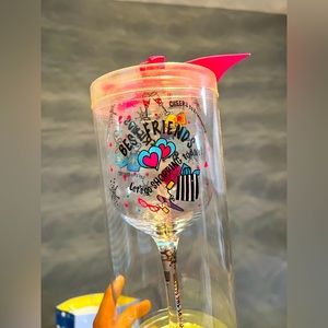 NIB Best Friends Hand-Painted Wine Glass